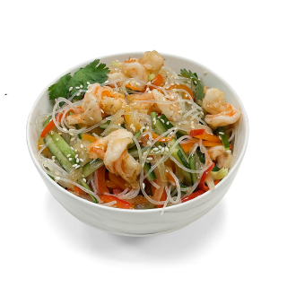 Салат с фунчозой и креветками