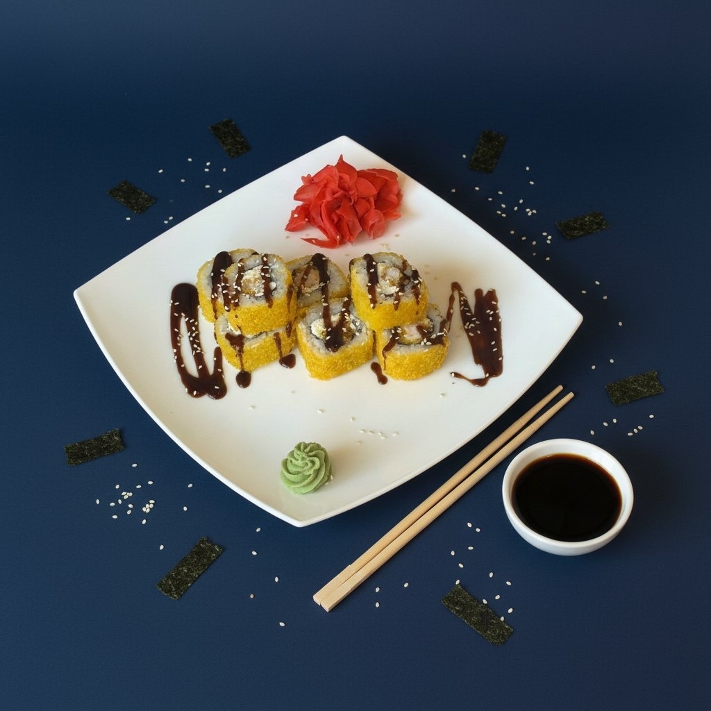 Жаренный ролл сливочный с креветкой темпура