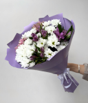 Букет из хризантем и альстромерии, сборный букет живых цветов