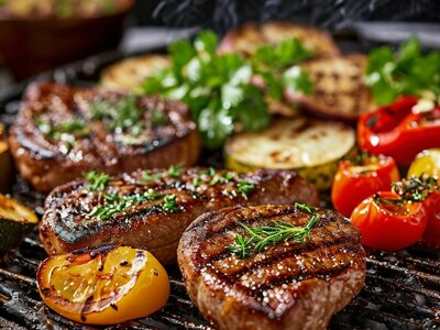 Говяжья вырезка с овощами на гриле