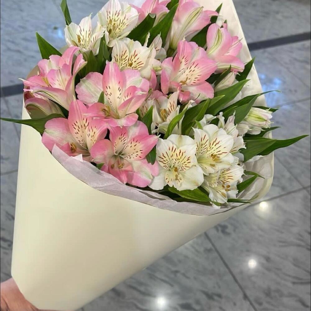 Нежный букет из альстромерий в упаковке