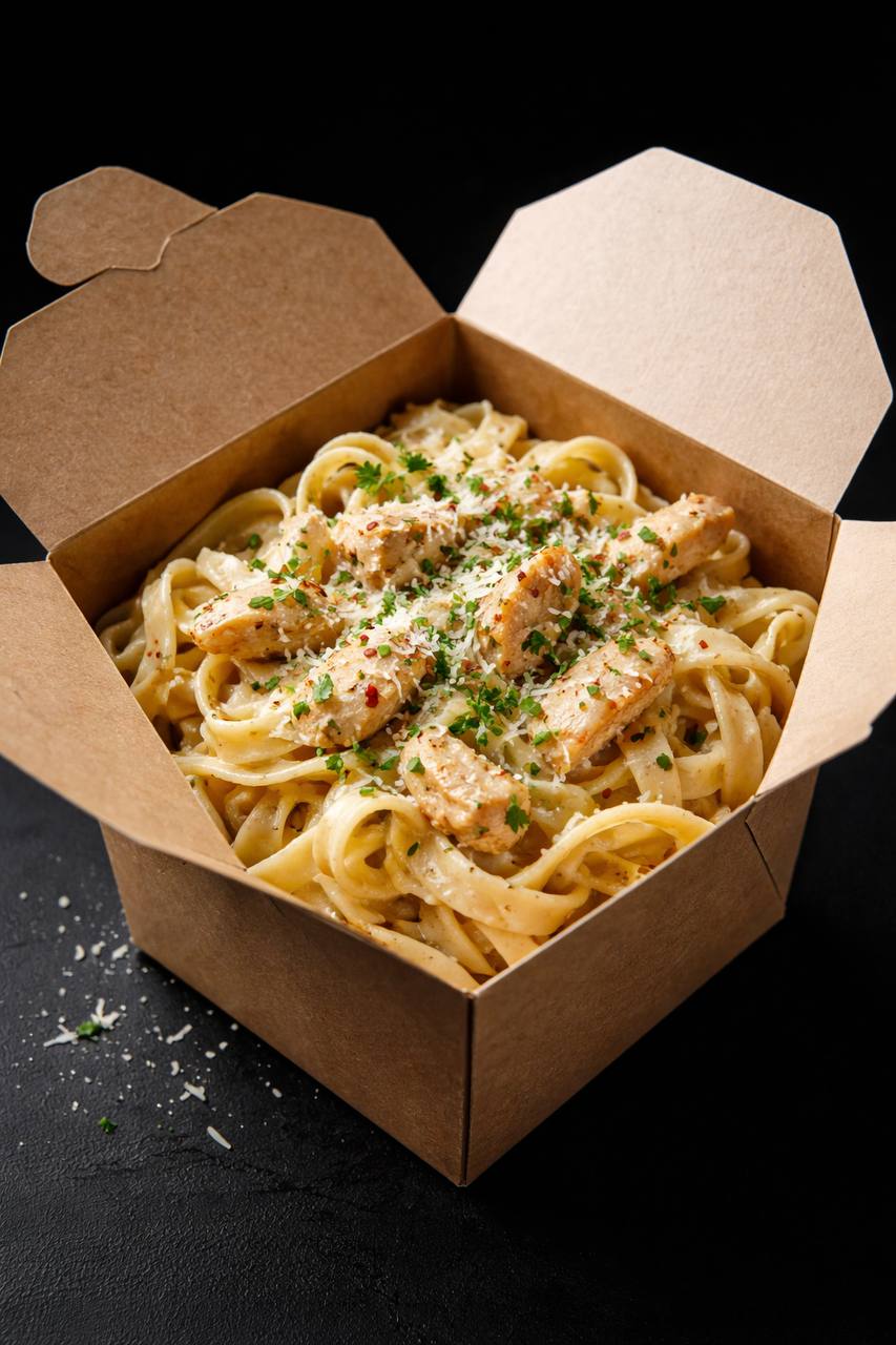 Фетучини с курицей и грибами 