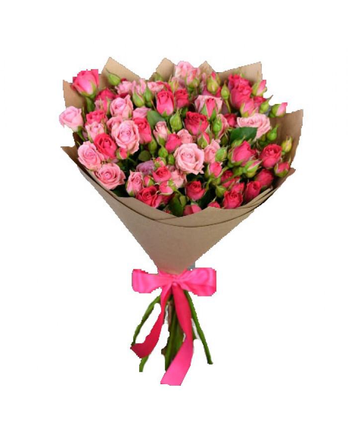 Кустовые розы 9шт розовый микс