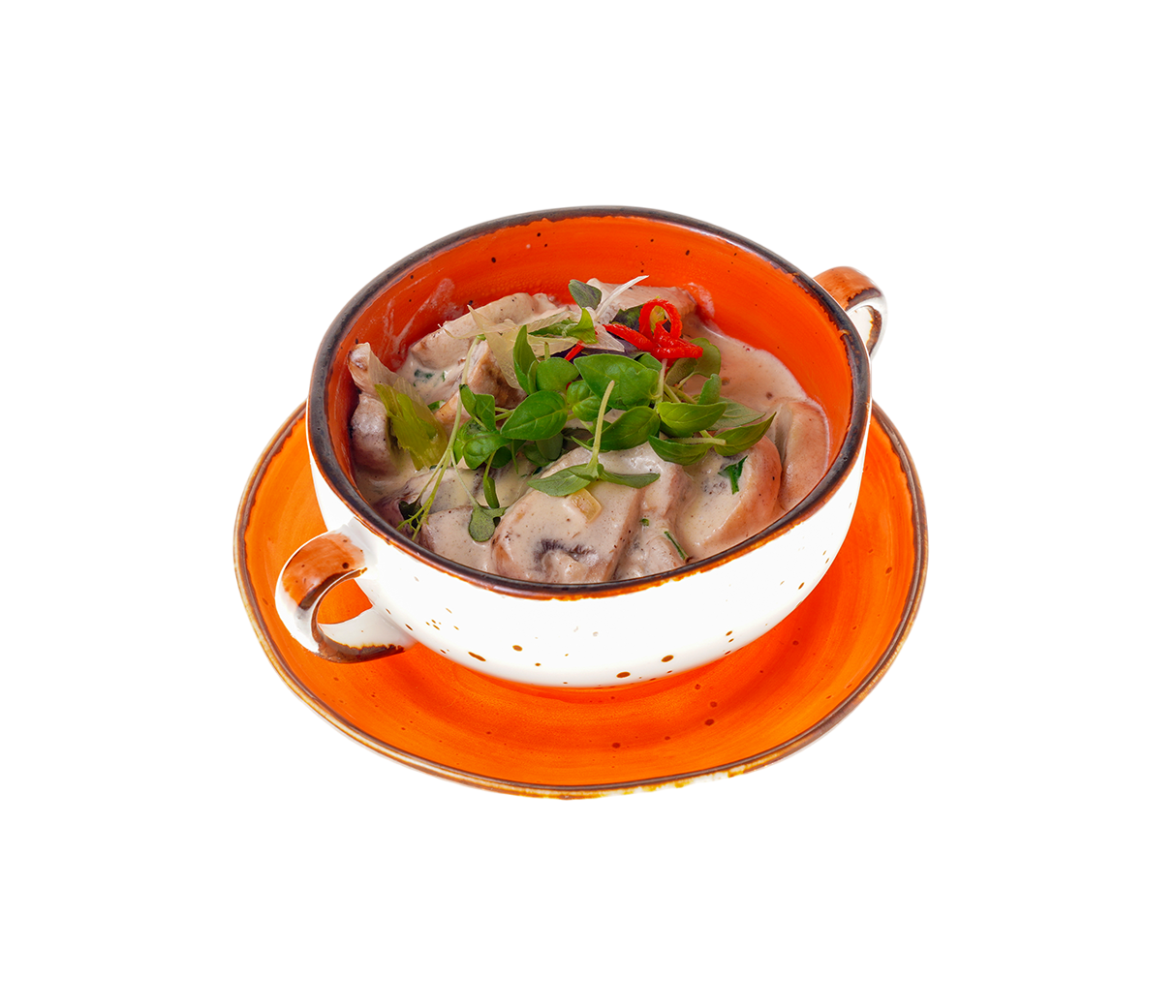 Язык томленый в сливках с грибами