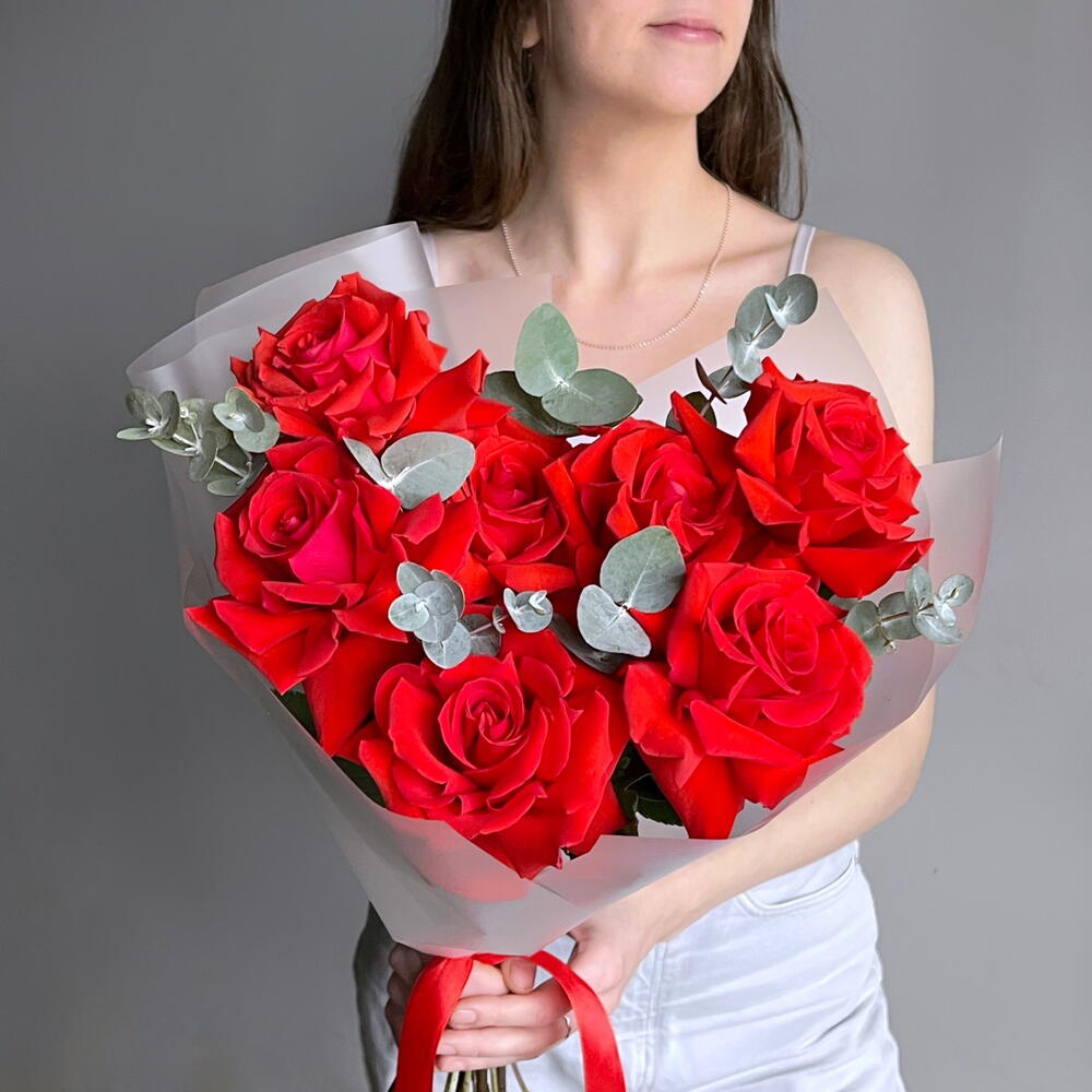 Букет французская роза и эвкалипт