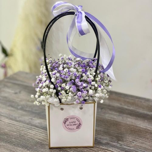 Букет из гипсофилы в сумочке (к1864)