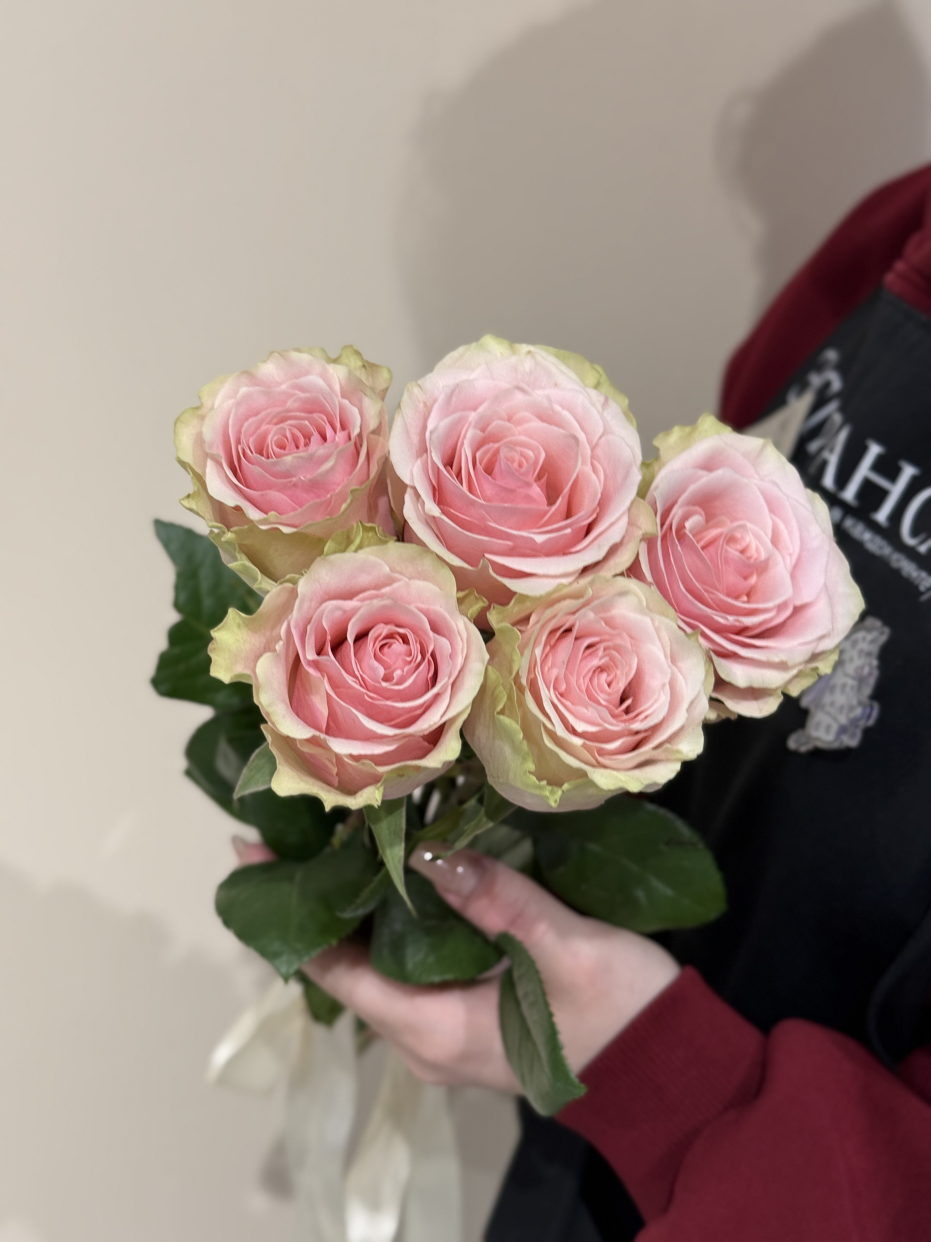 Нежно розовые розы Фрутетто под ленту/ 5шт.