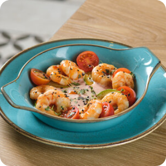 Креветки с грузинским майо из ткемали