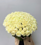 Букет 101 роза белая, красивый букет цветов высота 50 см, букет живых цветов, Россия