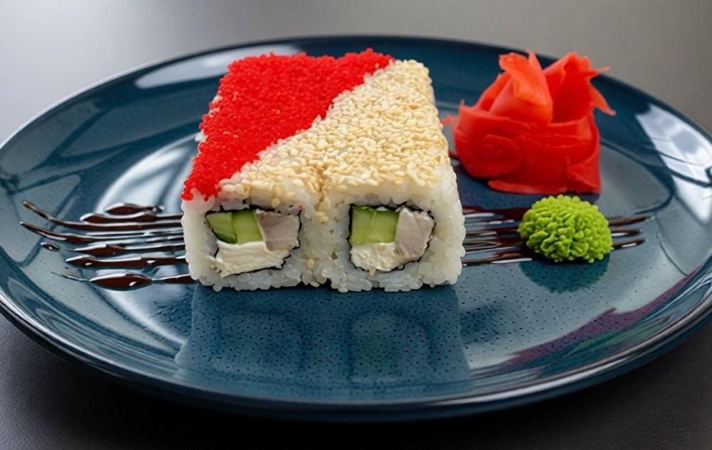 Ролл с кунжутом и масаго