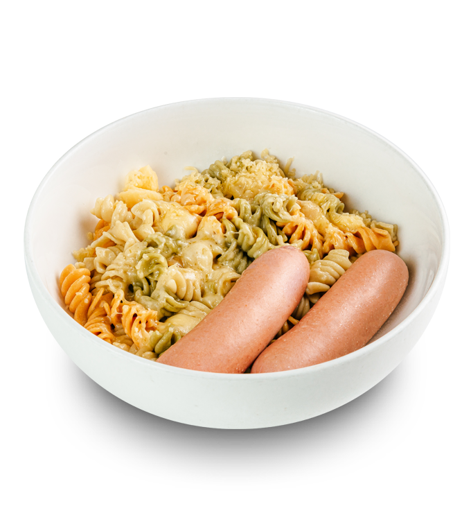 Макарошки с сосисками и сыром