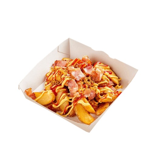 Картофель по-деревенски с беконом и луком фри