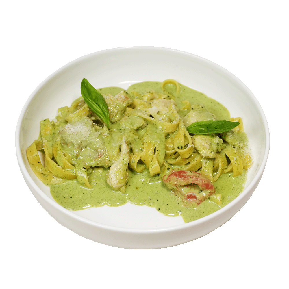 Фетучини с цыпленком и соусом песто