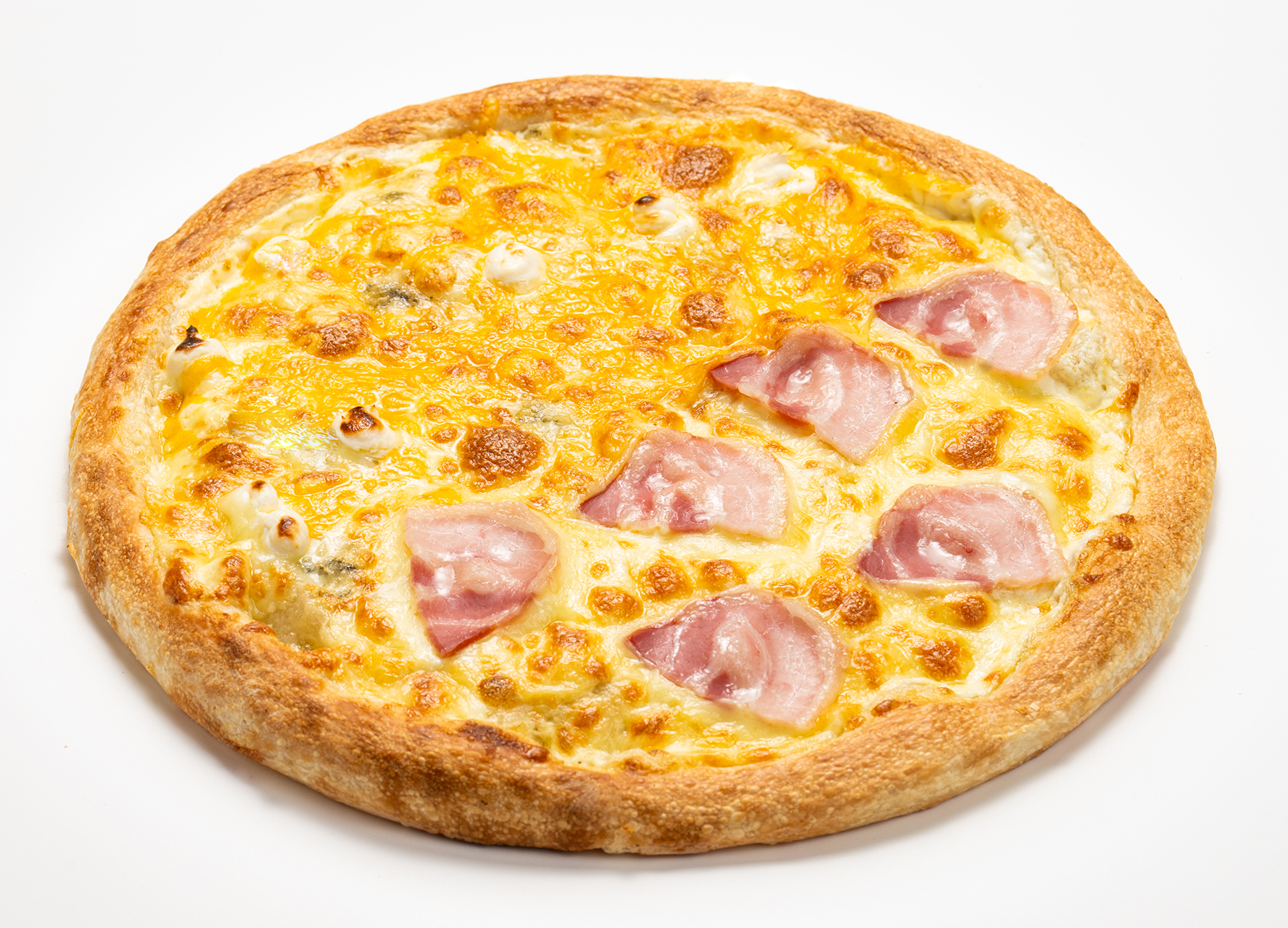 Пицца 2 в 1: Четыре сыра и Карбонара 30 см на тонком тесте