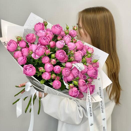 Букет из кустовой пионовидной розы Мисти баблс 15 штук