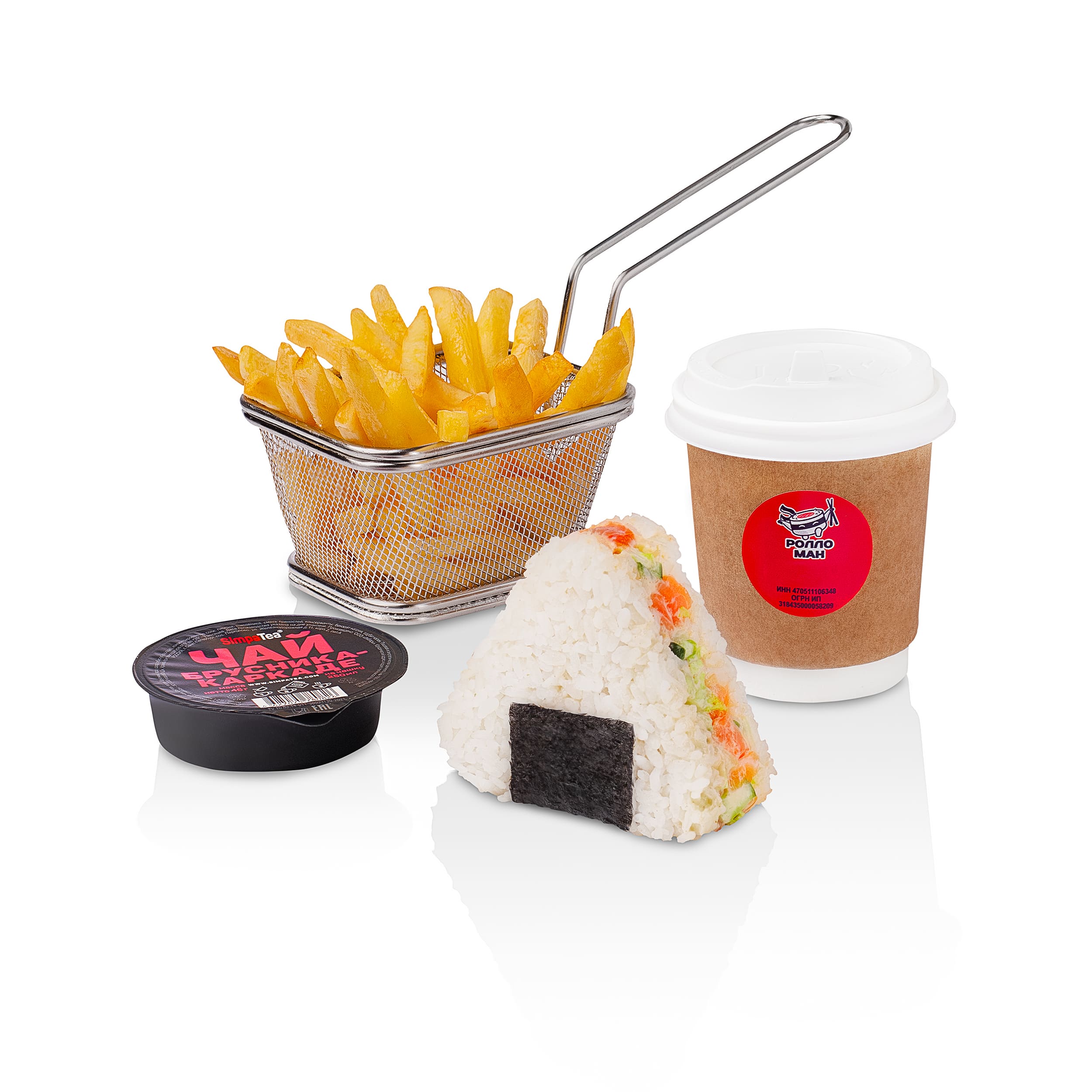 Комбо 1 (фри, онигири форель, сок)