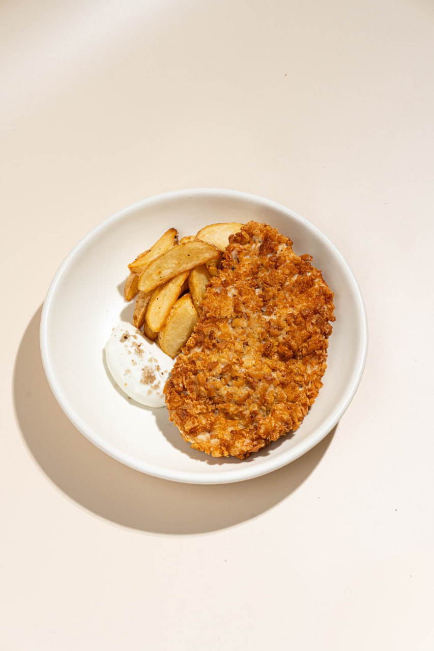 куриный шницель с картофелем айдахо