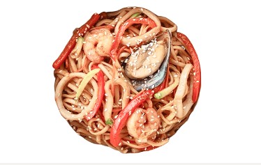 Лапша удон с морепродуктами и овощами