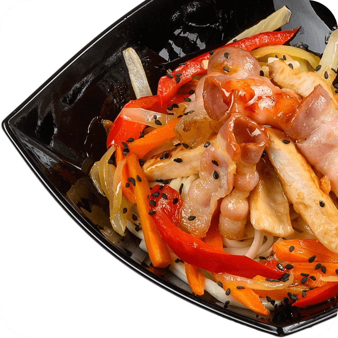«WOK с курицей и беконом в соусе свит-чи