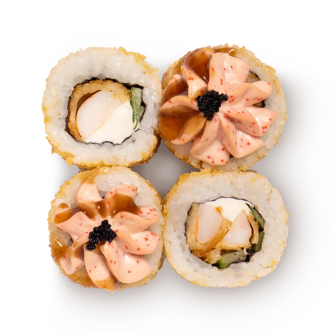 Ролл лава с хрустящей креветкой и сливочным сыром