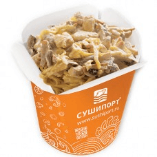 Спагетти с курицей и грибами