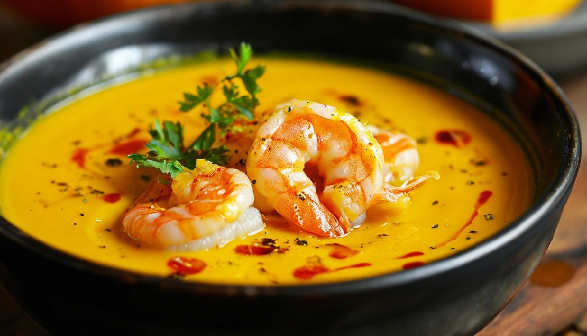 Тыквенный крем-суп с креветками