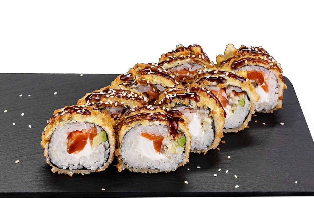 Ролл жареный с лососем и угрем