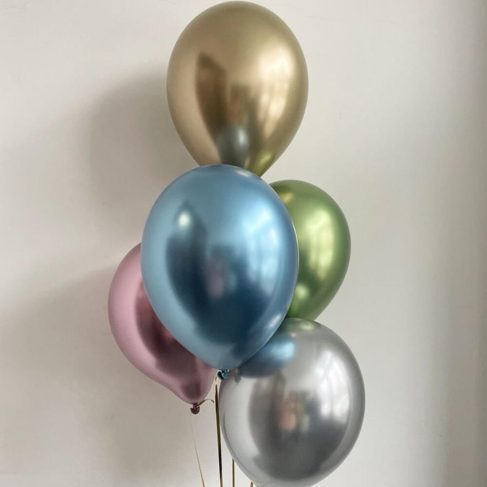 5 хромированных гелиевых шаров
