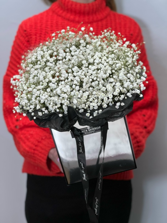 Стильная зеркальная сумочка с гипсофилой