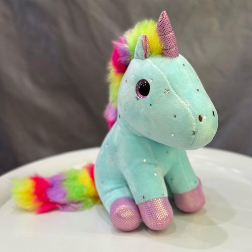 Мягкая игрушка Единорог голубой, радужный хвост