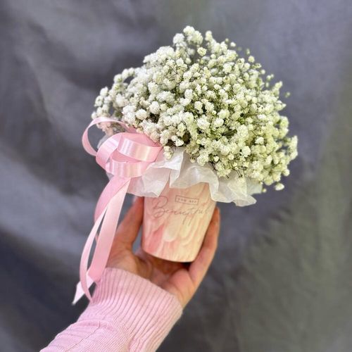 Букет из белой гипсофилы в стаканчике
