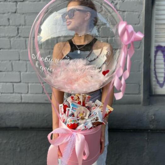 Сладкий подарок киндеры шар баблс с поздравлением