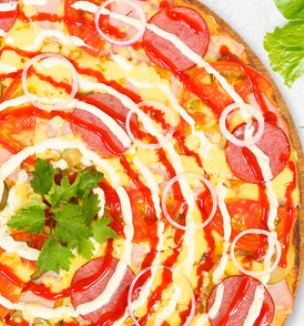 Пицца Мясной остров 33 см на тонком тесте