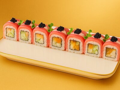 Ролл с тунцом, креветкой и лососем