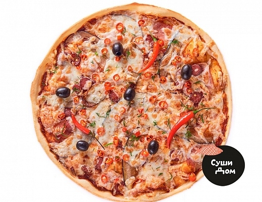 Пицца с острым перцем Халапеньо, грудинкой и цукини