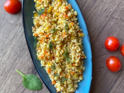 Булгур с овощами и трюфельным маслом