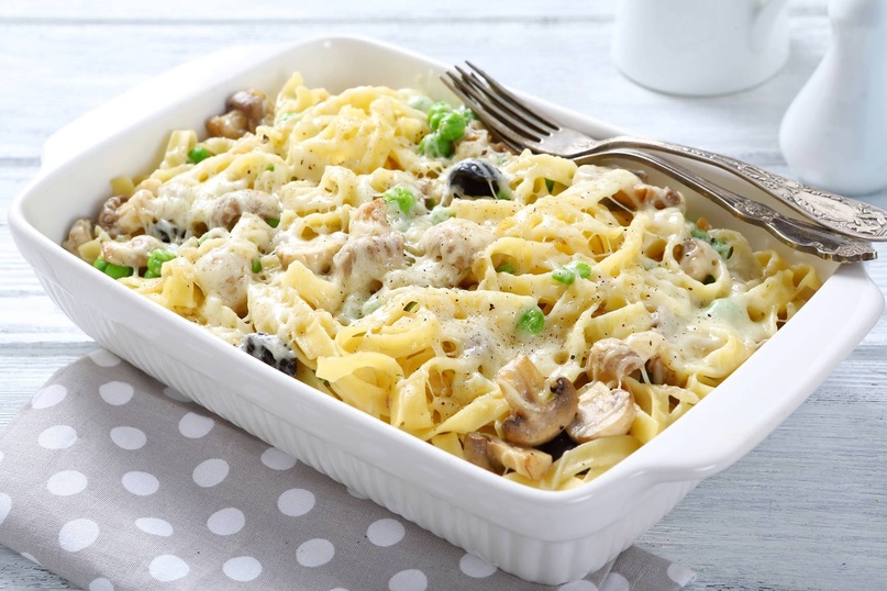 Паста с курицей и грибами