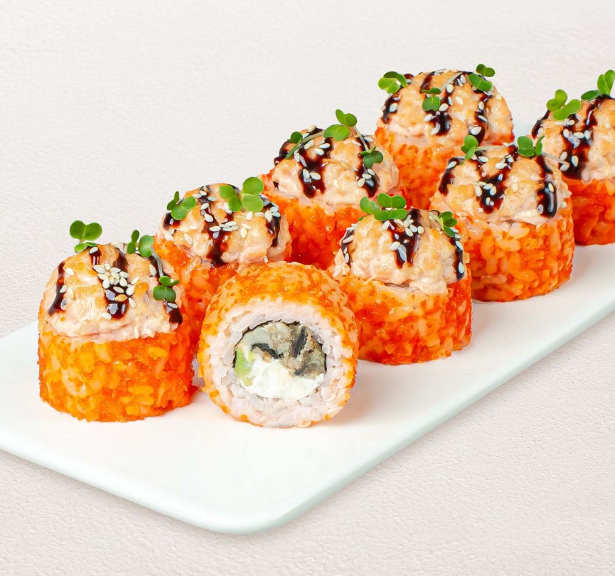 Шеф-ролл с угрем и лососем