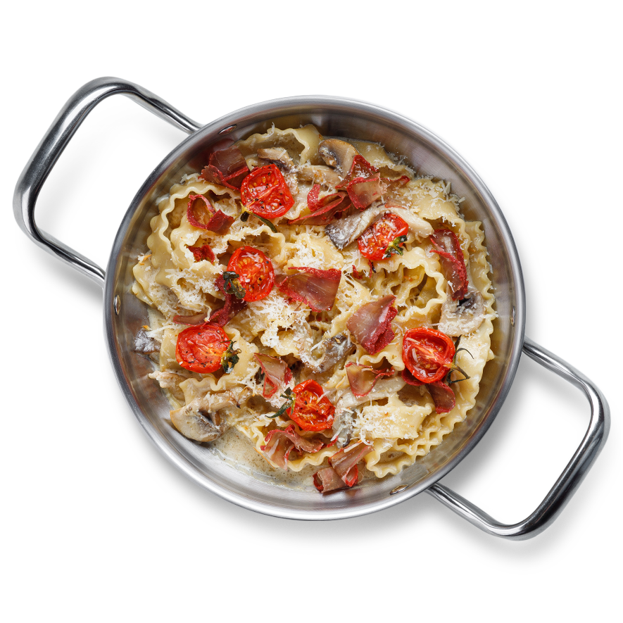 Мафальдине с бастурмой и грибами