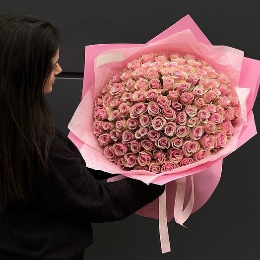 101 нежная розовая Роза букет пышный