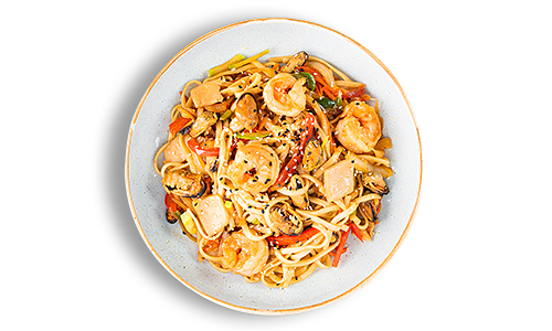 Удон с морепродуктами (сливоч. соус)