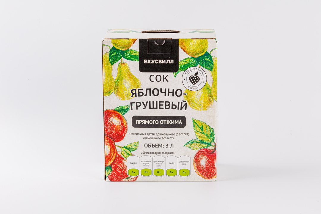 Сок яблочно-грушевый прямого отжима, 3 л