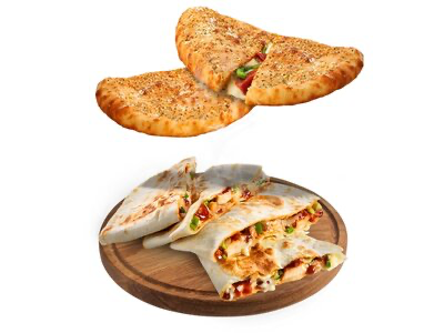 2 кальцоне и 2 кесадильи