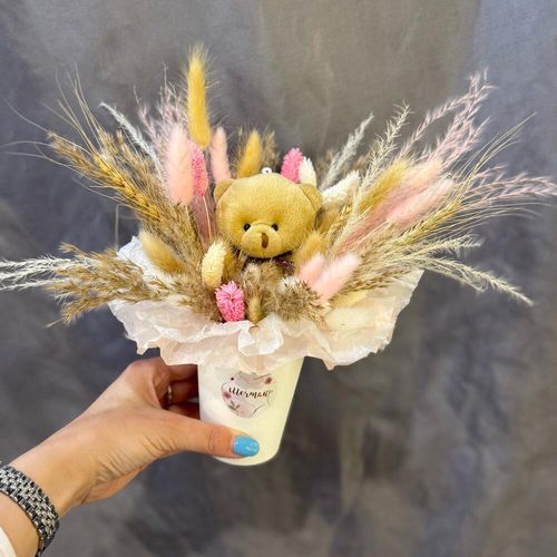 Букет из сухоцветов с Медвежонком (0130)