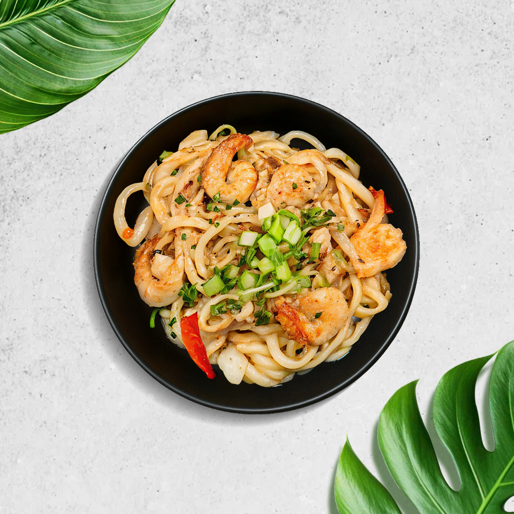 Вок по-гавайски с креветками