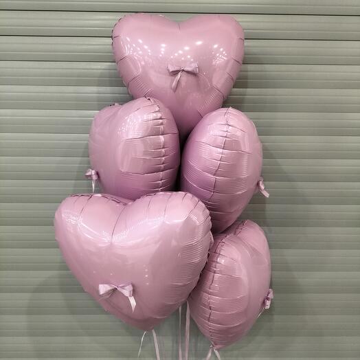 Воздушные шары - 5 розовых сердец