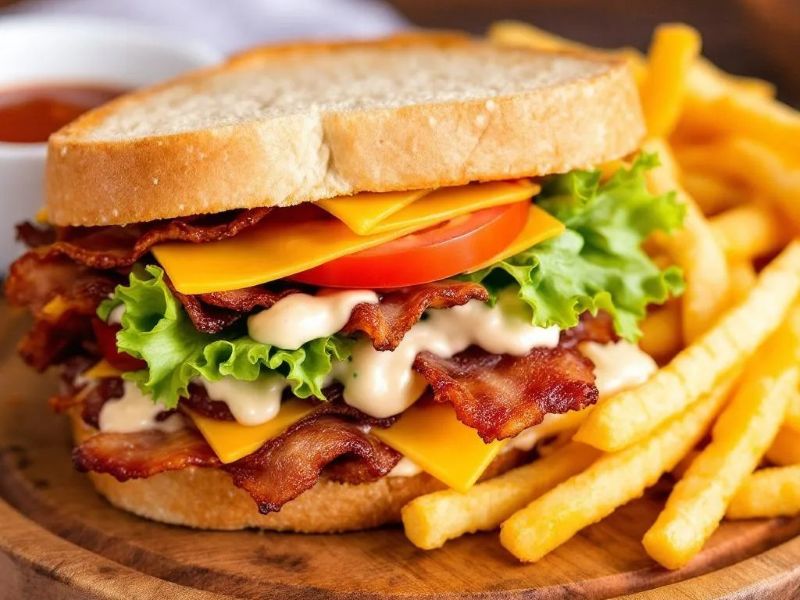 Сендвич с беконом и картошкой фри