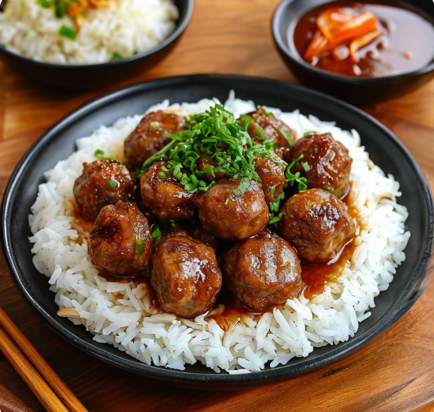 红烧狮子头饭 / Котлеты свиные по-китайски с картофелем, с рисом "Цзиатин-бан"