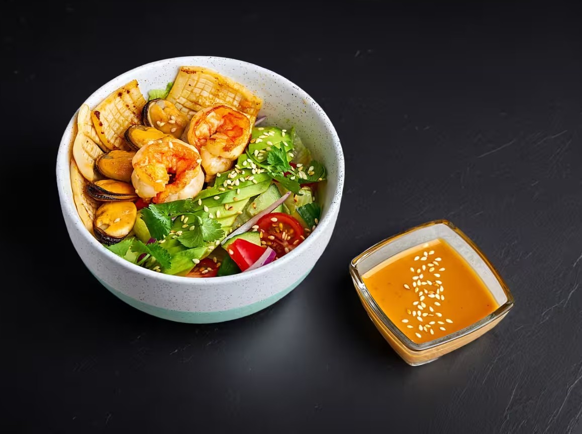 Овощной салат с морепродуктами