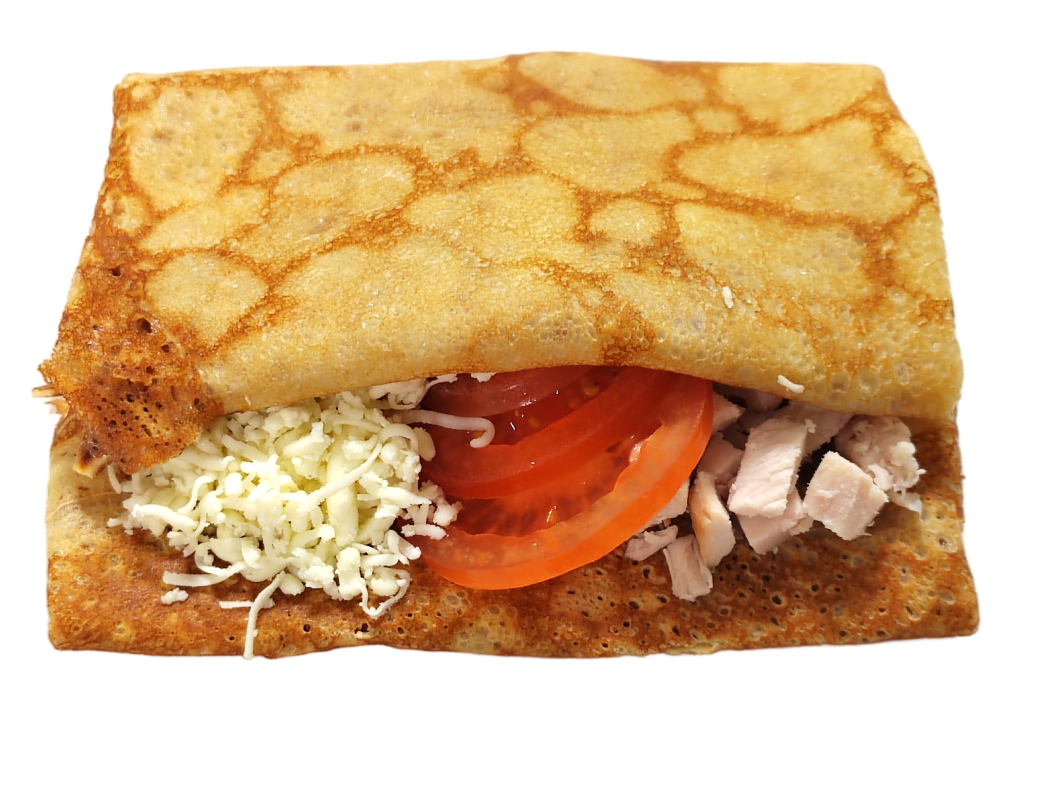 Блин с грудкой, сыром и томатами